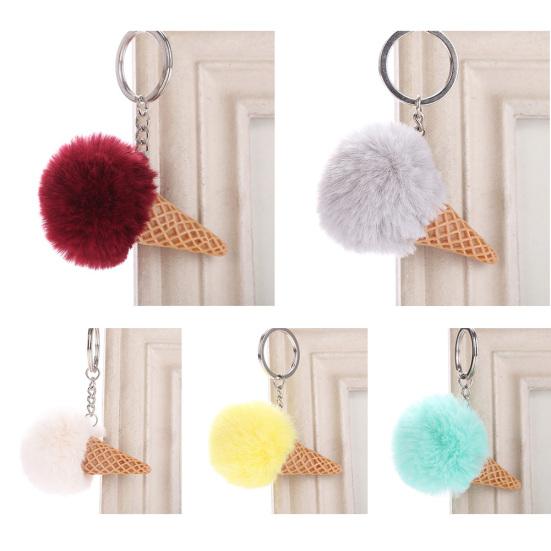 Fluffy Ice Cream Pompom Ball Charm Key Ring Holder Keychain Car Bag Pendant