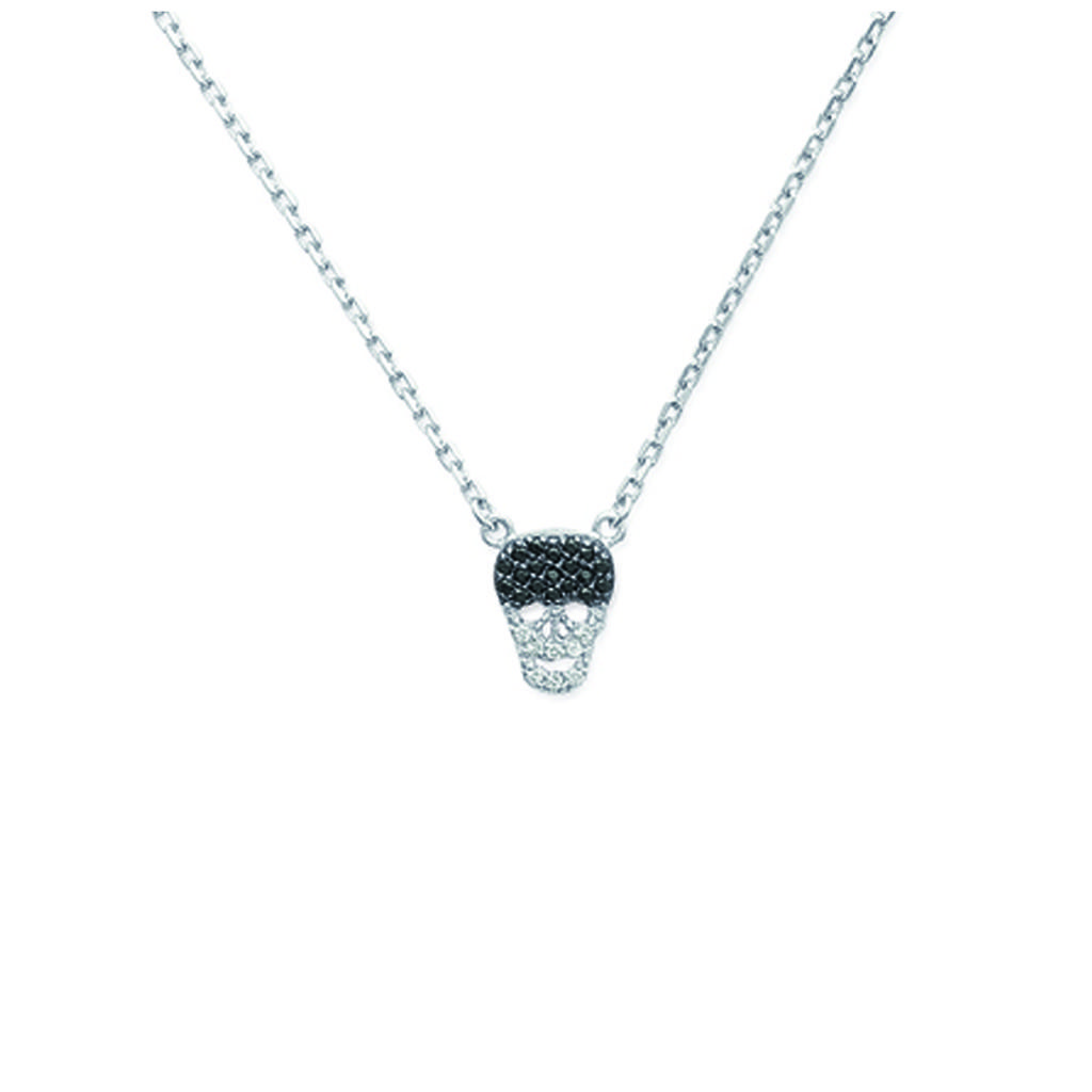 Les Trésors De Lily [J0860] - Silver Necklace 'Skull' Black White (rhodium-plated) - 10x7 Mm