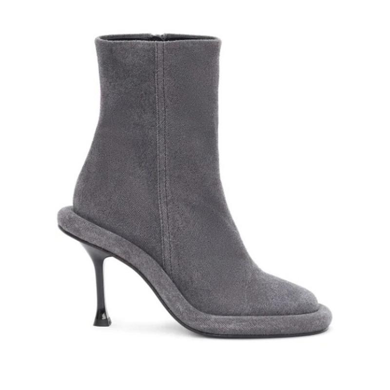 Модные осенне-зимние новые синие джинсовые короткие ботинки в европейско-американском стиле, на высоком каблуке, на толстой подошве, с круглым носком, с боковой молнией, женская обувь, размеры 35-43