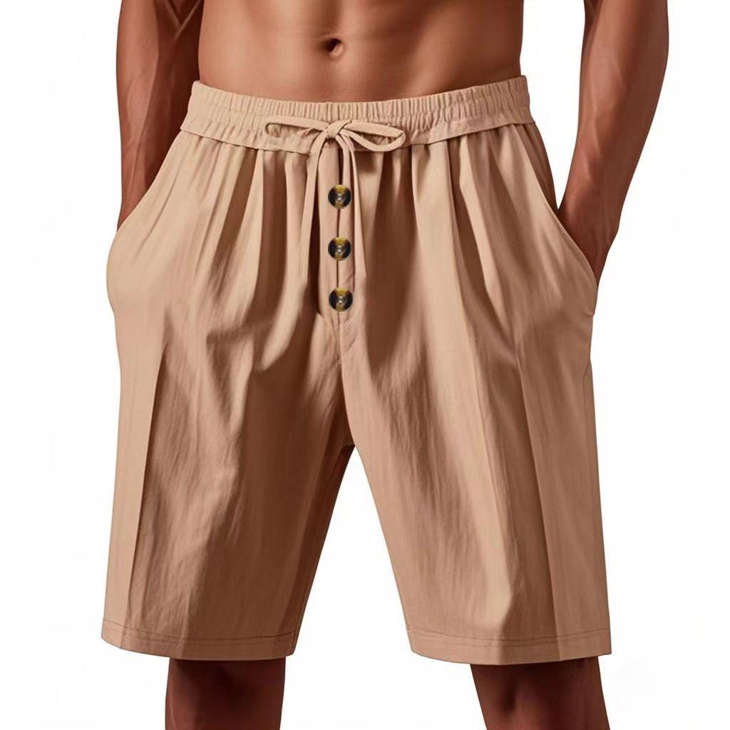 Men's Linen Trousers Summer Shorts Beach Casual Loose Straight Five Sports Shorts Man