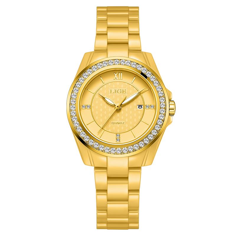 LIGE Luxury Woman Watch Waterproof Fashion Quartz Ladies Wristwatch Date Pink Full Ceramic Women's Watches Relojs+GIFT Box