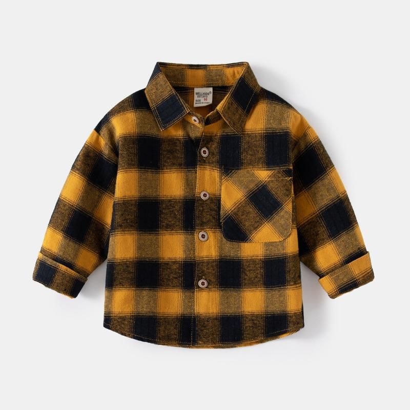 Spring and Autumn Children's New Long Sleeve Plaid Cotton Shirt