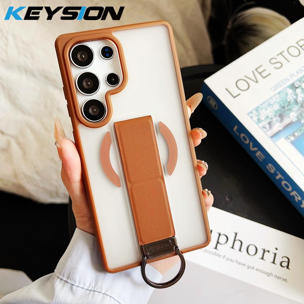 KEYSION Магнитный чехол для телефона Samsung Galaxy S23 S24 25 Ultra Полупрозрачный Матовый Силикон+ПК Вертикальная Подставка Противоударная Задняя Крышка
