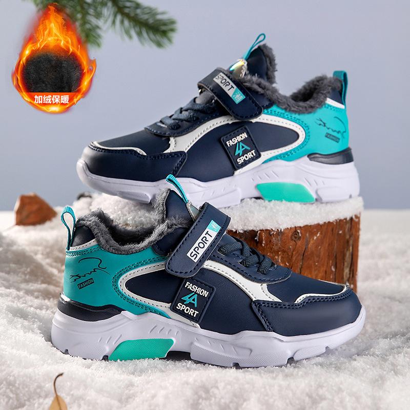 Детская спортивная обувь флисовые теплые хлопковые туфли 2025 осень и зима нескользящая мягкая подошва ученики начальной школы средние и дети старшего возраста толстые