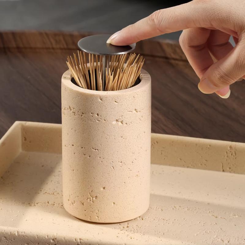 Автоматический диспенсер для зубочисток из песчаника, Держатель для зубочисток, Декоративная коробка для зубочисток из spliced leather с текстурой дерева, Товары для дома