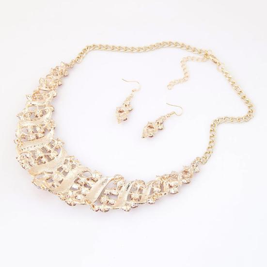 Women Rhinestone Spiral Bib Necklace Hook Earrings Statement Party Jewelry Set