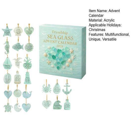 Адвент-календарь из морского стекла «Дружба» 24 дня Акриловое украшение с океаном