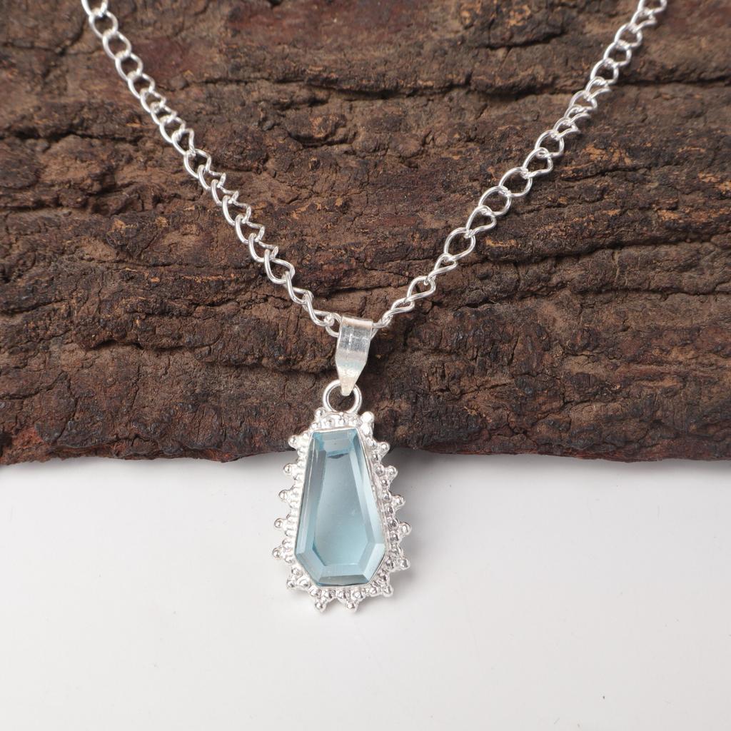 Coffin Sky Blue Topaz Stone 925 Sterling Silver Daughter Gift Birthday Pendant PP-54-5