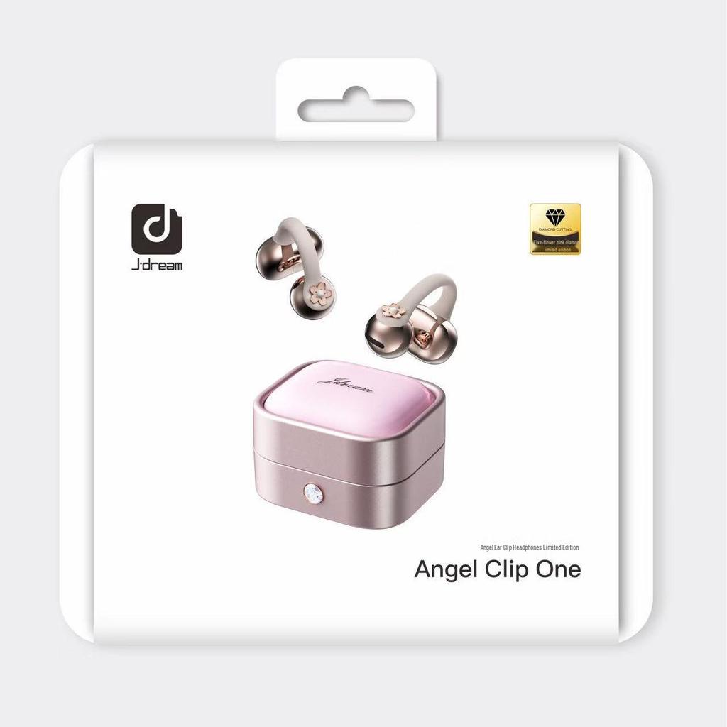 Limited Edition Pink Diamond Ear-Clip Bluetooth Headphones: Secure, Long-Wear Design, Perfect Gift Set in Jewelry Box for Girlfriend/Lover