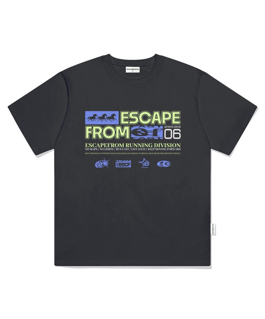 ESCAPEFROM Moving Triple Horse Print Oversized Short Sleeve T-Shirt Black