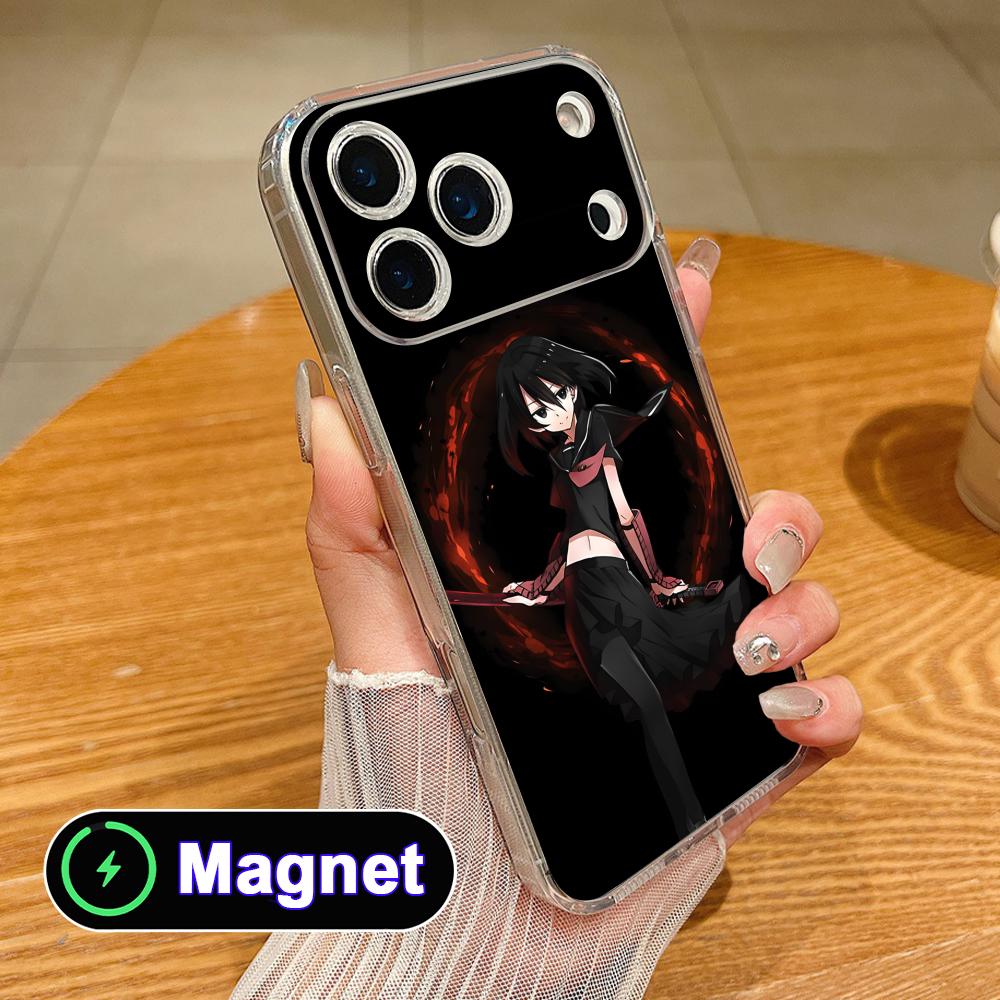 Akame Kurome Прозрачный ТПУ Magsafe Чехол для Мобильного Телефона для iPhone 17 16 15 14 13 12 11 Air Pro Max Plus Mini Цветной Чехол