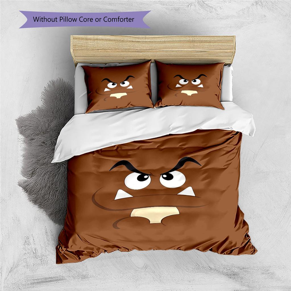 Goomba Pattern Bedding Home Decoration Birthday Gift ( 1 duvet cover + 2 pillowcase, without core),fan merchandise.