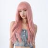 Розовый длинный волнистый синтетический парик с челкой, волосы Лолиты на Хэллоуин для белых женщин, красочный косплей, натуральный парик, термостойкое волокно