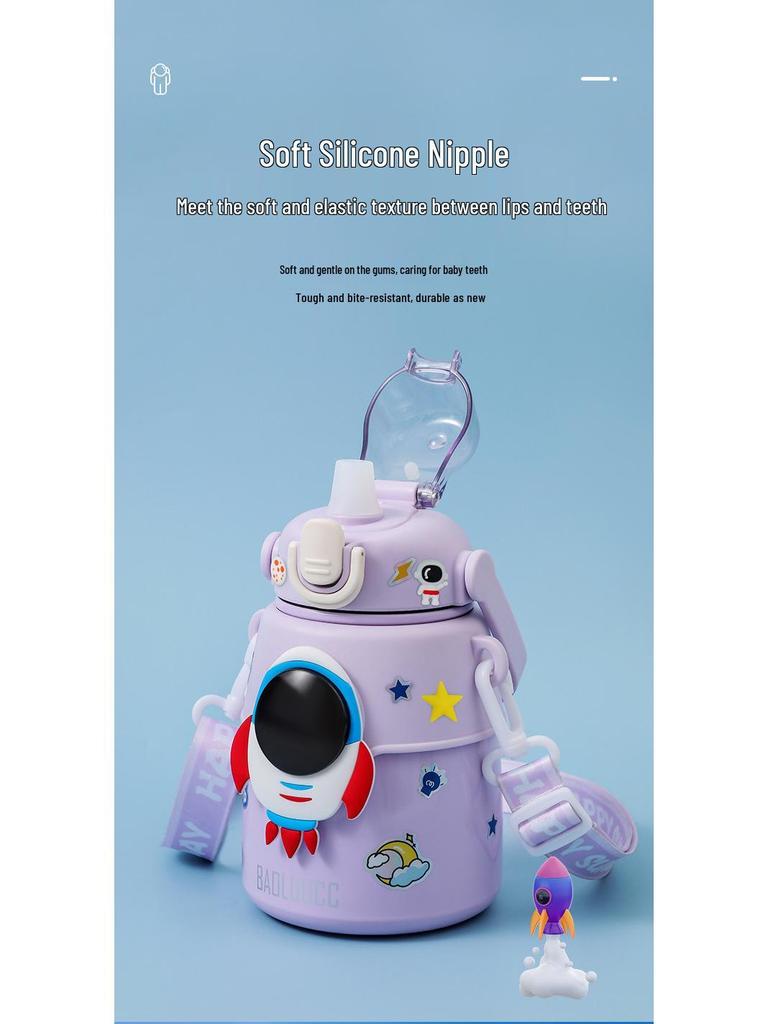 Изолированная бутылка для воды «Астронавт» для детей - Нержавеющая сталь 316, Большая вместимость с соломинкой