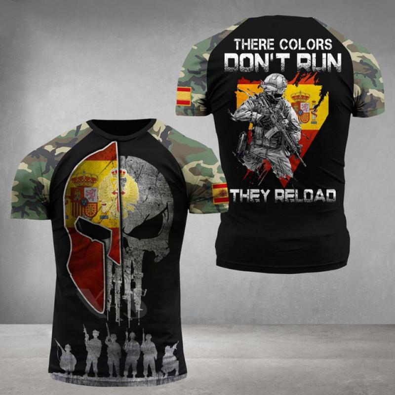 Spanish Flag Graphic Men's T-shirt Loose Casual Short Sleeved Tees Oversized Tshirt Spanish Veterans Tops Camouflage Clothing Xl
