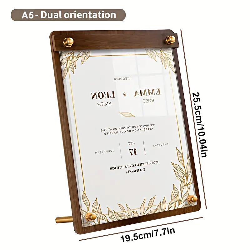 1PC Clipboard Cafe Solid Wood Display Board Restaurant Solid Walnut Wood Table Acrylic Menu Top Display Menu Board Party A4/A5/A6