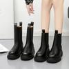 Осенне-зимний тренд женские кожаные ботинки круглый носок толстая подошва средняя голень челси уличная мода женская обувь
