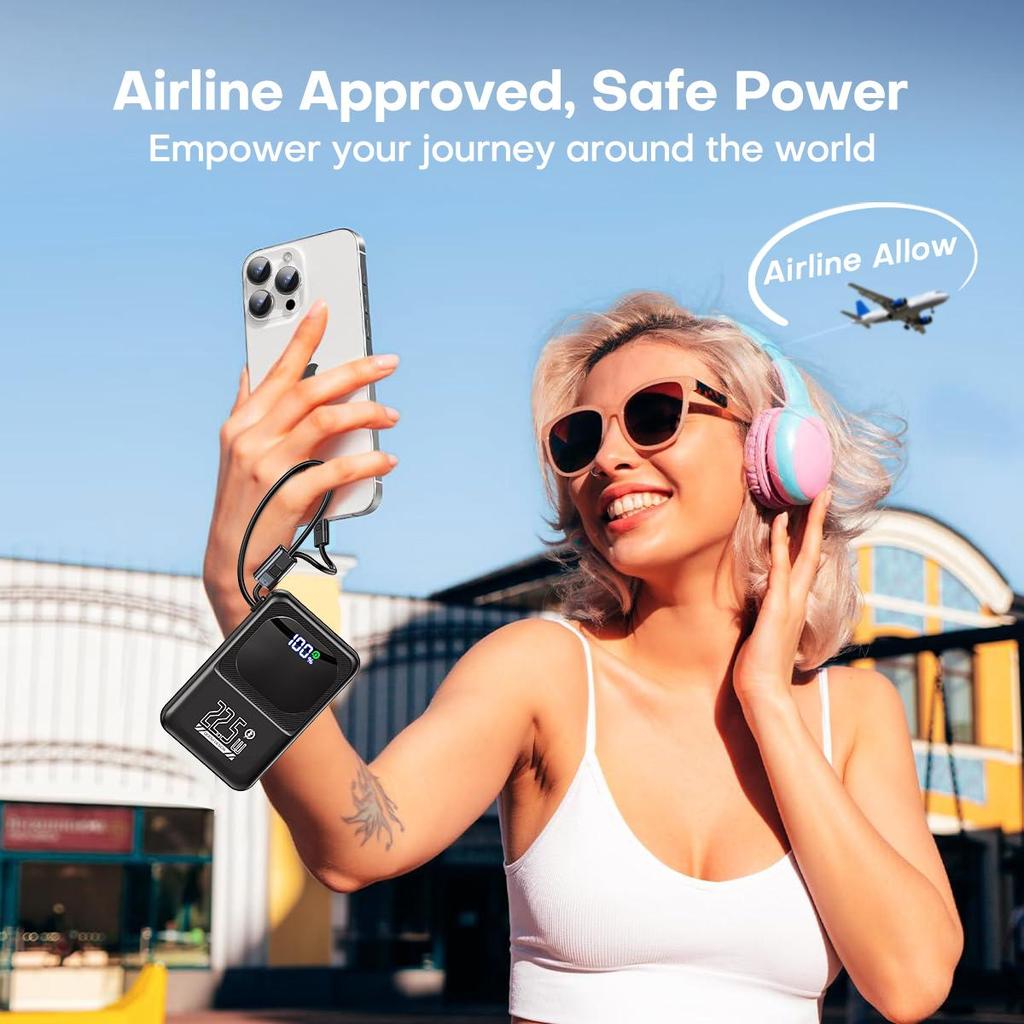 QOOVI Powerbank Ultra-Slim 10000 мАч встроенный кабель 22,5 Вт быстрая зарядка портативный внешний аккумулятор для Samsung S23 Xiaomi iPhone