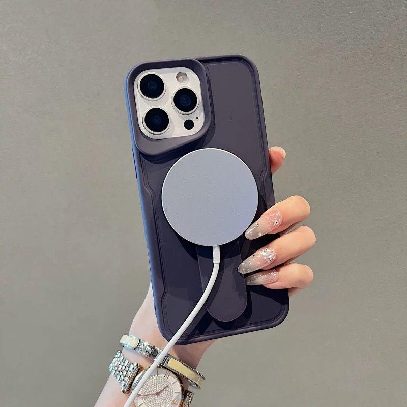 Чехол MagSafe из жидкого силикона с невидимой подставкой для iPhone 16 15 14 13 12 11 Pro Max с магнитной беспроводной зарядкой.