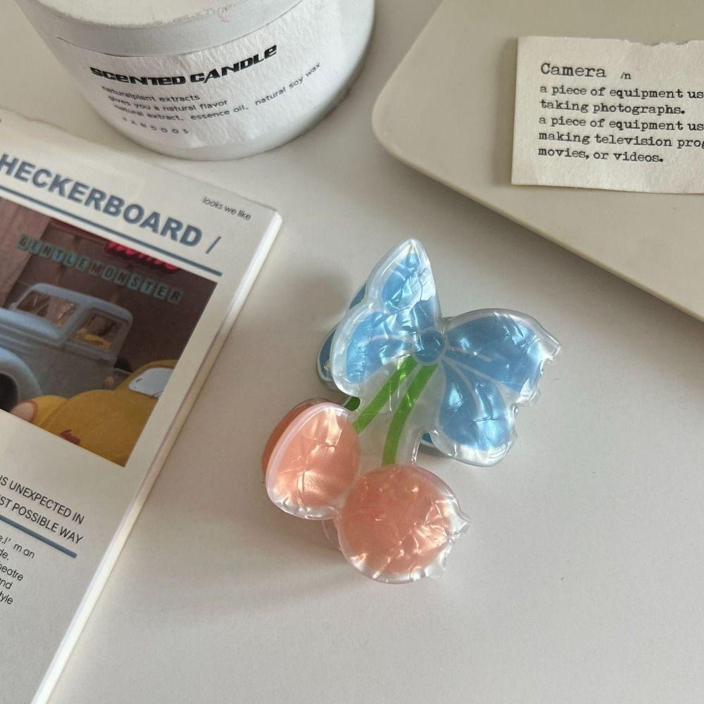 Cherry Bowknot Hair Claw Clips Glossy Finish Hair Claw Elegant Fruit Hair Clips Half up Hairstyles