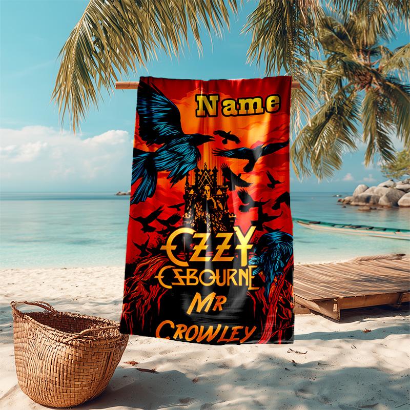 Personalized customized proof beach towel with rock Ozzy Osbourne pattern - soft, absorbent,quick-drying,perfect swimming,camping&bathing