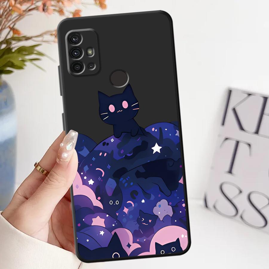 Чехол для Motorola Moto G71 G53 G30 G50 G22 Edge40 G51 G73 G52 Edge 20 Pro 30 Lite G60s G32 Чехол для телефона Черный Кот Звездная Ночь