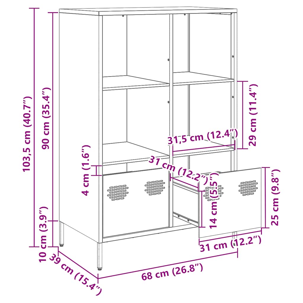 Highboard Pink 68x39x103.5 cm Steel