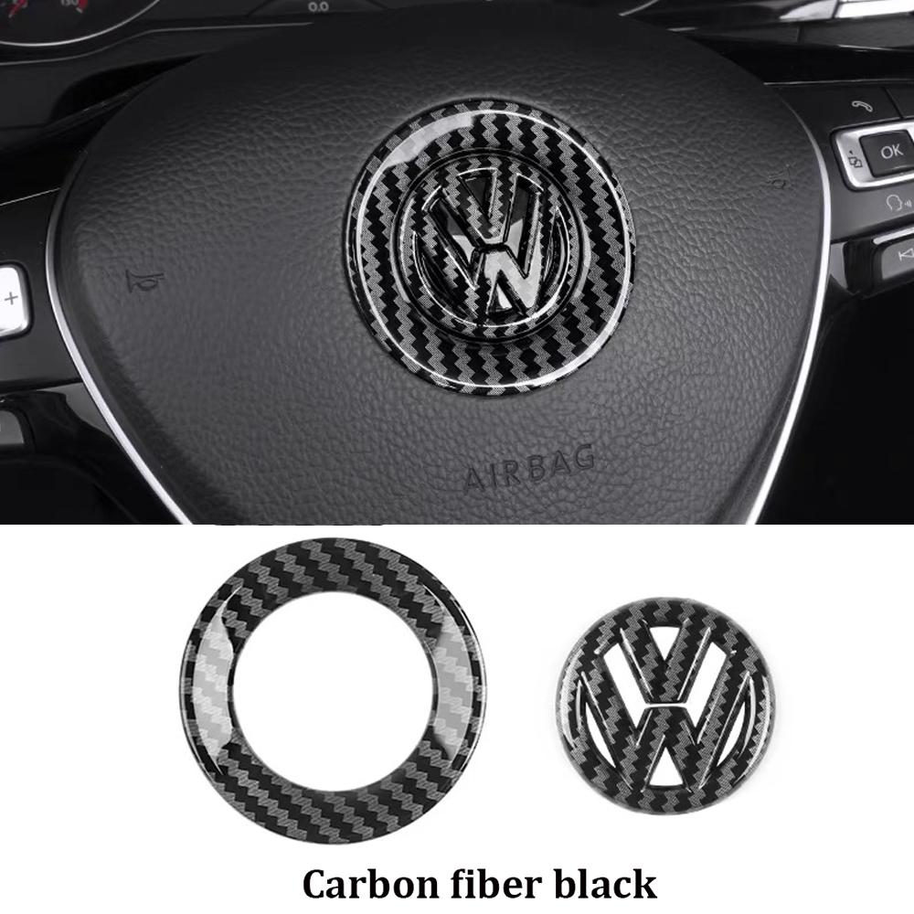 hijk1 Car Carbon fiber pattern Logo Steering Wheel Decoration Sticker Accessories For VW GTI Polo Golf 5 6 Passat Scirocco Beetle CC
