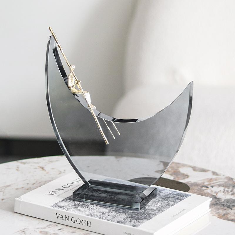Nordic Creative Crystal Geometric Half-moon Figure Sculpture Ornaments Living Room Bedroom Entrance Hotel Light Luxury Decoration