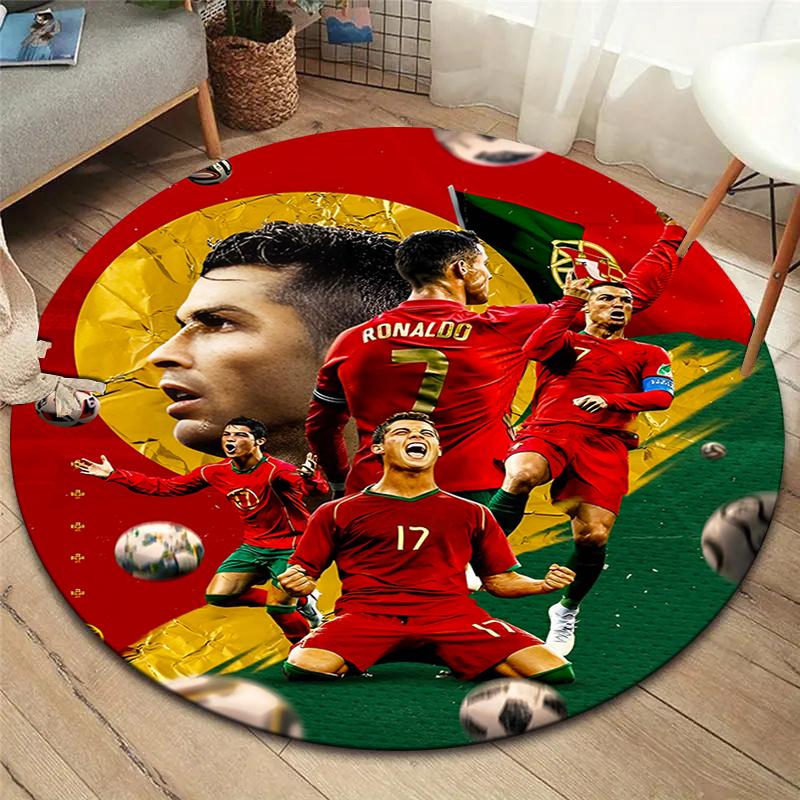 Круглый ковер CR7, Ковер для гостиной, спальни, дивана, игровой комнаты, Нескользящий коврик