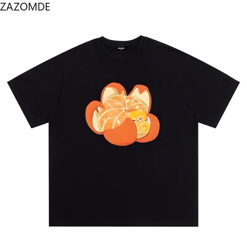 ZAZOMDE Y2K Aesthetic Lovely Fruit Animal Print T Shirts Sweet Cartoon Kitten Pattern Loose Fit Daily Casual Graphic Tee Tops