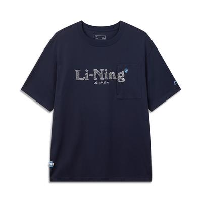 Li Ning Спортивная серия Lifestyle Круглый вырез Свободный крой Пуловер Короткий рукав Футболка Мужские Топы AHSW519-5