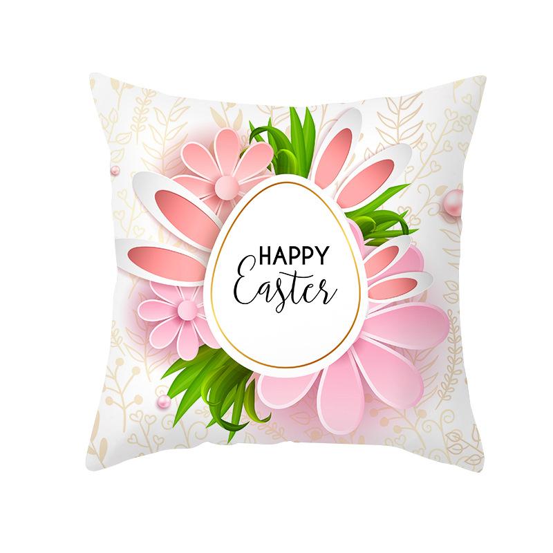 Colorful Easter Throw Pillow Covers With Rabbit And Egg Prints Series Of Peach-Colored Plush Home Pillows For Sofa Cushions