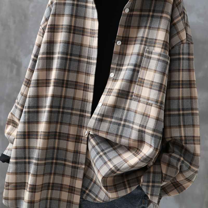 Модная клетчатая рубашка для женщин, свободная и стильная, стройнящая, с винтажным гонконгским колоритом, идеально подходит для весны/осени