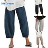 Женские эластичные поясные карманы, свободные девятые брюки, мешковатые брюки