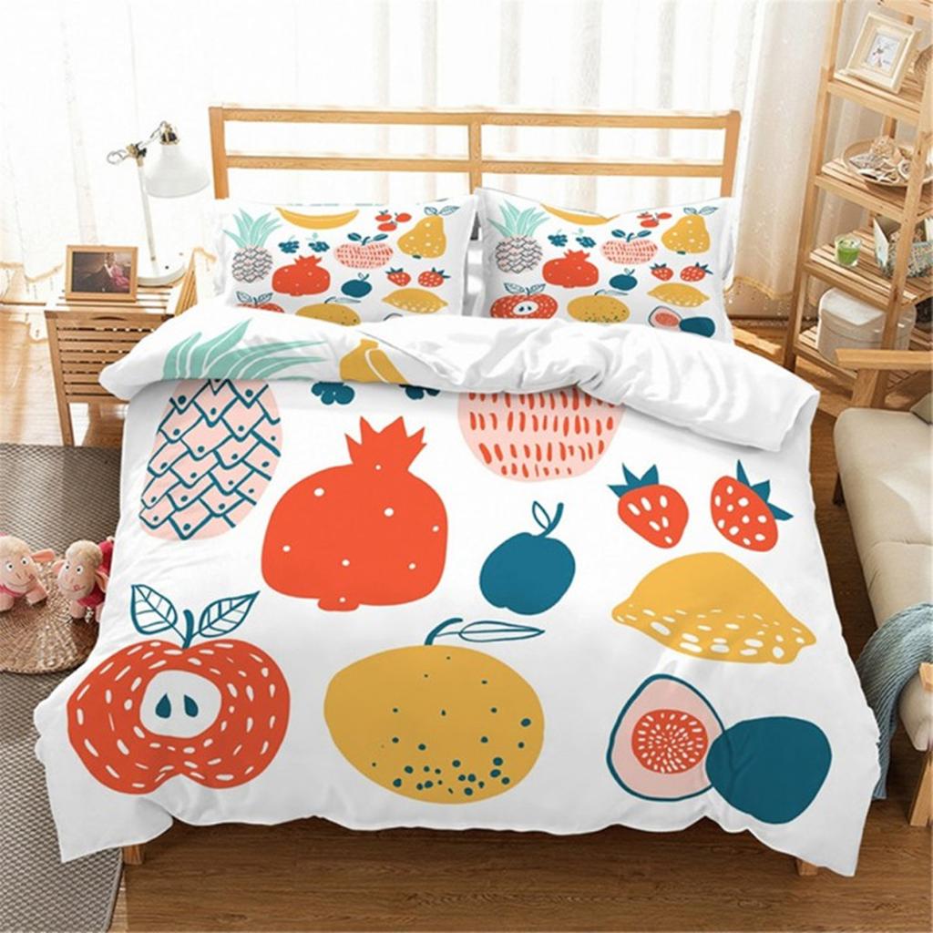 Red Strawberry Pink Lovely Summer Fruit Tree Leaf Duvet Cover for Children Girls Gifts Room Decorations Polyester Duvet Cover