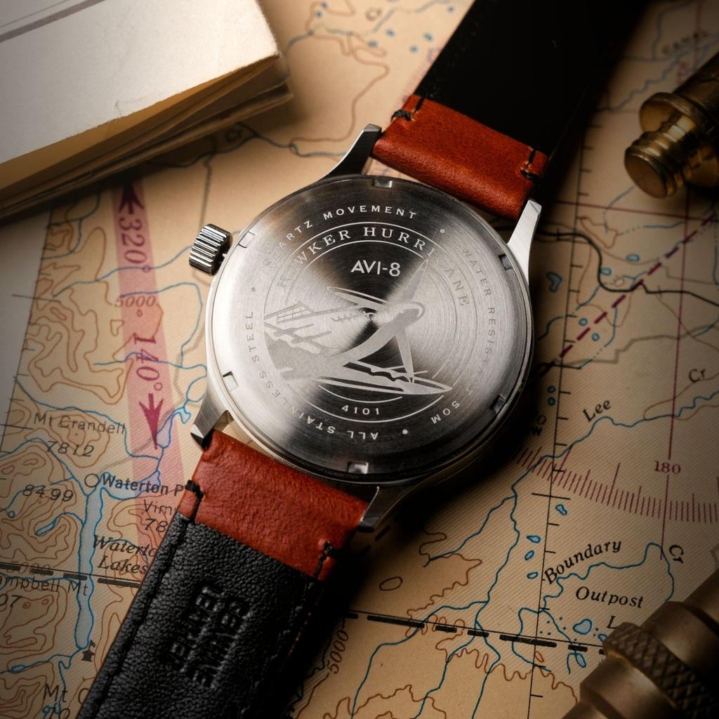 AVI-8 Hawker Hurricane Mckellar Dual Time коричневый бежевый кожаный ремешок кремовый циферблат AV-4101-0C кварцевые мужские часы с дополнительным ремешком