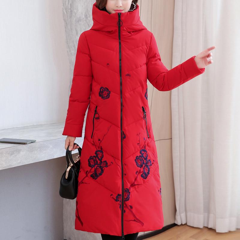 Women's Winter Jacket Hooded Embroidery Plus Size Coat Female Casual Thick Long Parkas