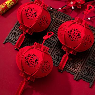 Новый Нетканый 3D Новогодний Фетровый Фонарик с Кисточкой DIY Красный Фонарь Традиционный Праздничный Декор Подвесные Украшения