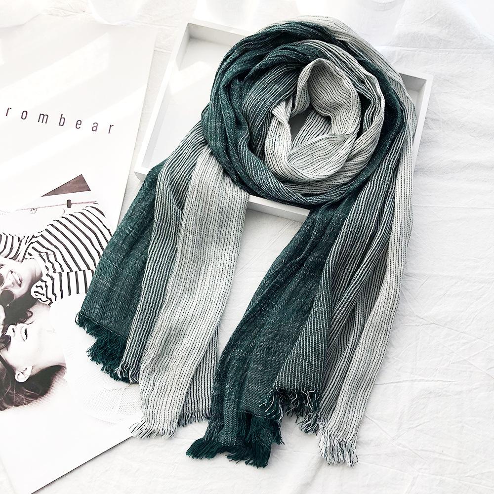 Мужской шарф из хлопка и льна, зимний теплый платок, модные мужские полосатые шарфы, повседневный, художественный, с кисточками, буфандас, шали