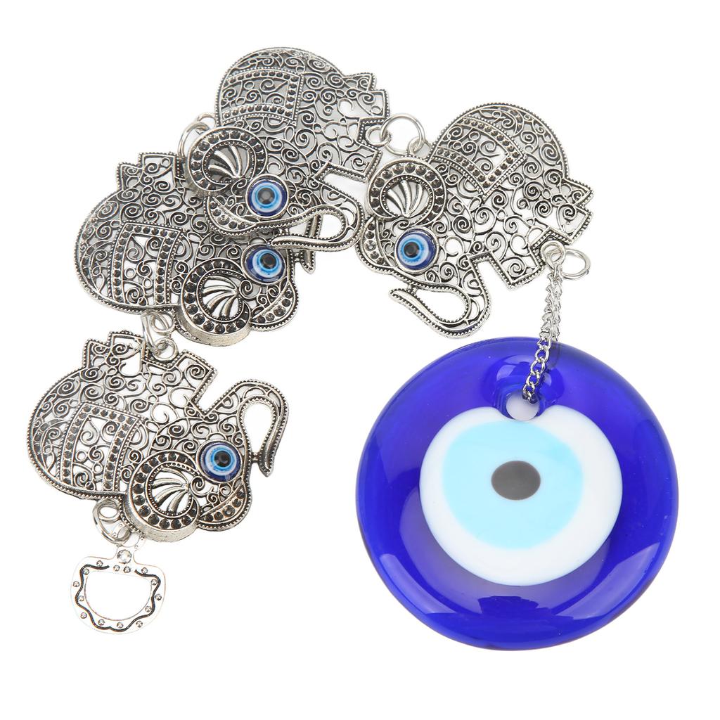 Blue Eye Ornament 4 Hollow Alloy Elephants Good Luck Evil Eye Hanging Decor Suspension Alloys Glass