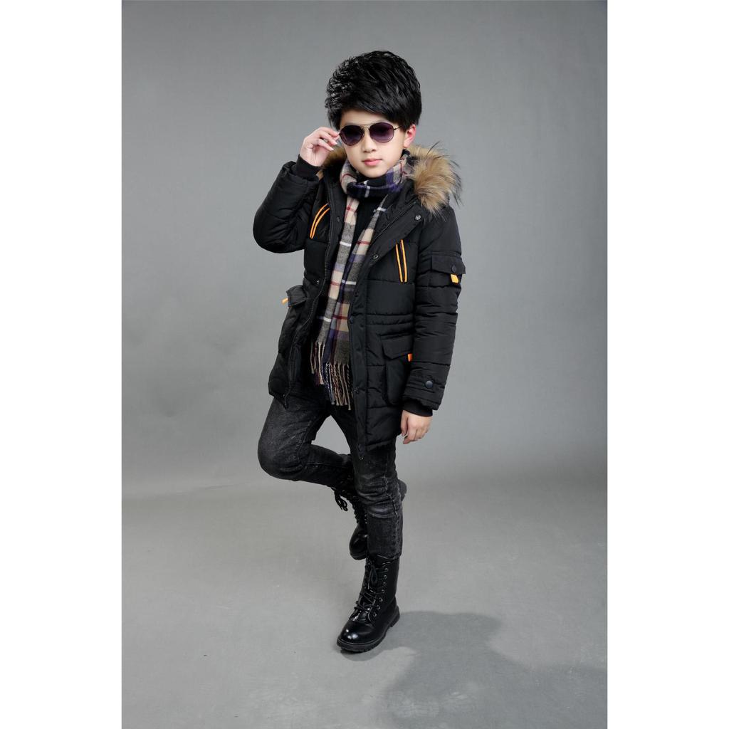 3 -14 лет Очень Теплая Зимняя Куртка для Мальчиков Подростковая Средней Длины Плюс Бархат Толстый Меховой воротник С Капюшоном Хлопковое Пальто для Детей