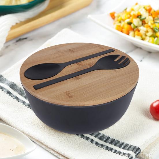 Салатница на 3340 мл с крышкой, вилкой, ложкой, экологически чистый большой набор для сервировки салата из бамбукового волокна для домашней кухни, легкая миска для смешивания салатов, фруктовых макарон