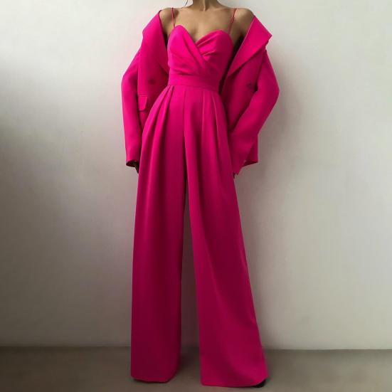 Женский комбинезон с широкими штанинами, высокой талией, элегантный глубокий V-образный вырез, открытая спина, комбинезон на бретелях для банкета