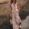 Summer Women's Dress Sleeveless Long Dress Casual Women's Waist Zip Letter Print Dress