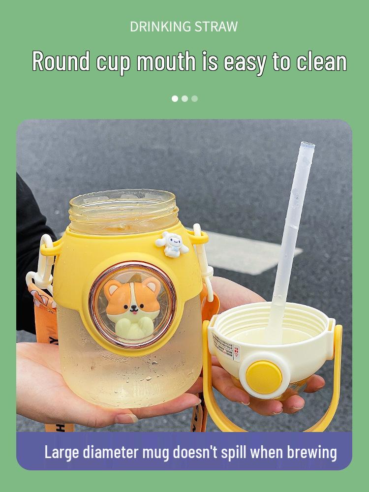 Large Capacity Cute Girl's Straw Cup - Children's Big Belly Water Bottle for School and Sports