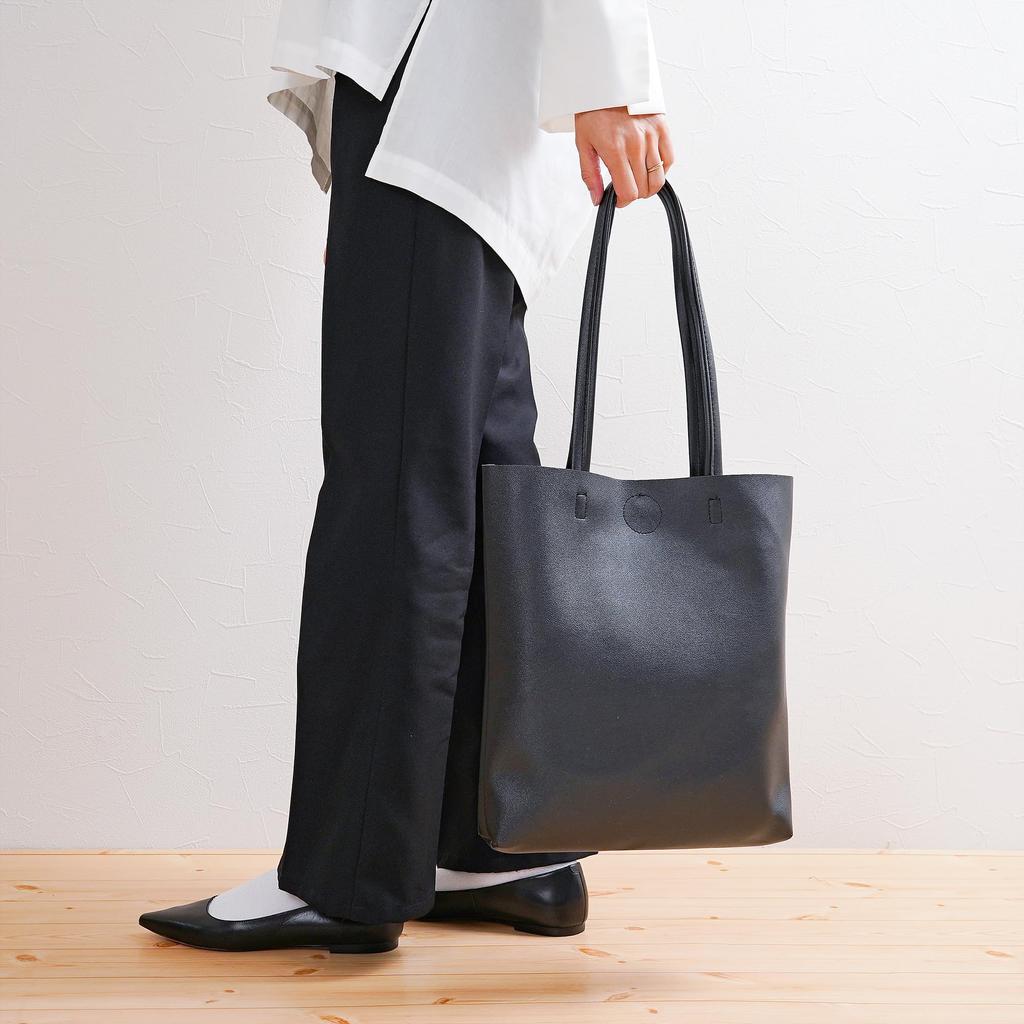 Tote Eco Synthetic Inside Pocket [Decorative] Bag, Simple, Plain, A4, Vertical, Vertical, Leather, Leather, Unisex, Business, School, Shopping,