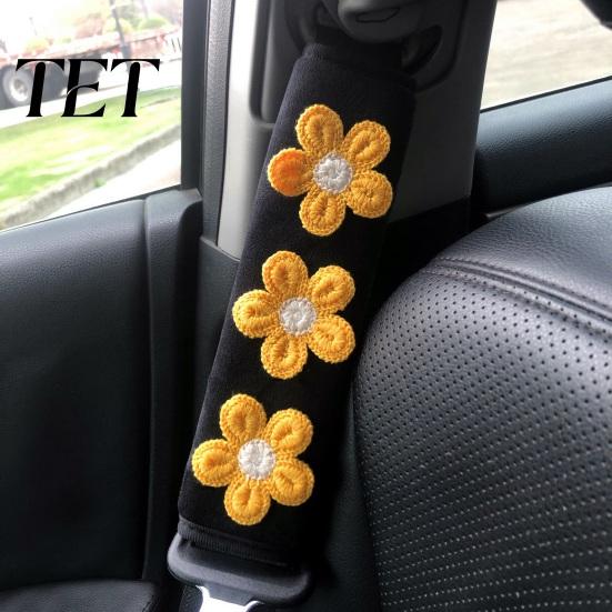 Car Seat Belt Covers Cute Floral Pads for Car, Soft Mesh Shoulder Yellow Wraps Strap Covers, Comfortable Universal Protective Cushions Adults Children