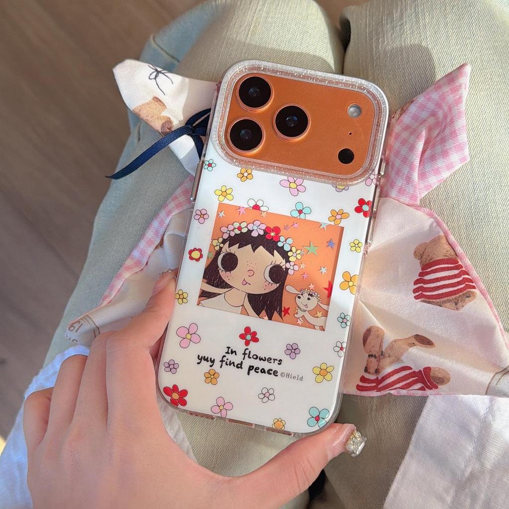 Чехол для iPhone 17 Pro Max с аниме-девочкой и цветами - Противоударный для Apple 16/15/14
