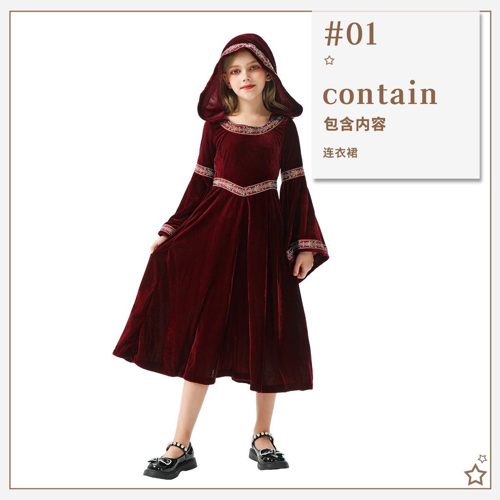 Halloween Children's Costume Vintage Court Children's Costume Witch Little Red Riding Hood Medieval Renaissance Dress